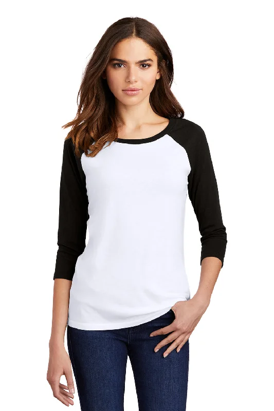 District Womens Perfect Tri 3/4 Sleeve Crewneck T-Shirt - White/Black