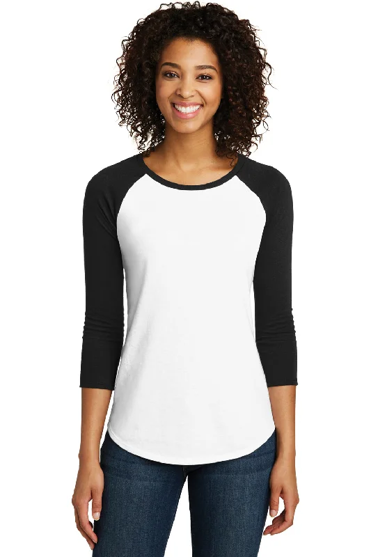 District Womens Very Important 3/4 Sleeve Crewneck T-Shirt - White/Black - Closeout