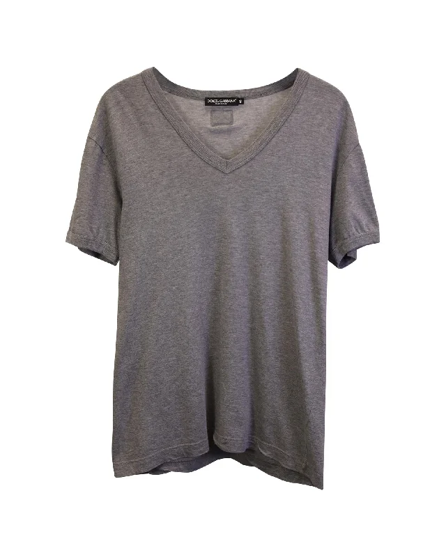 Grey Cotton V-Neck T-Shirt by Dolce & Gabbana