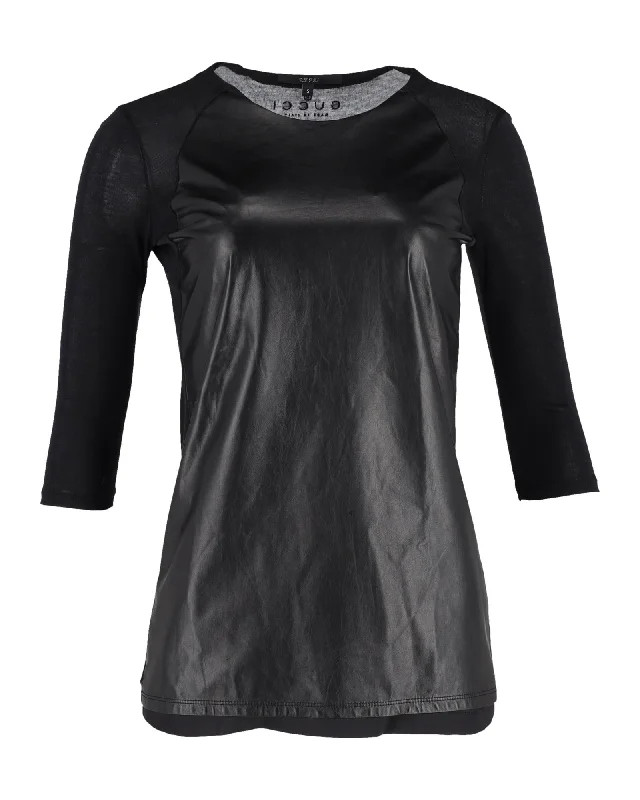 Black Leather 3/4 Sleeve Top by Gucci