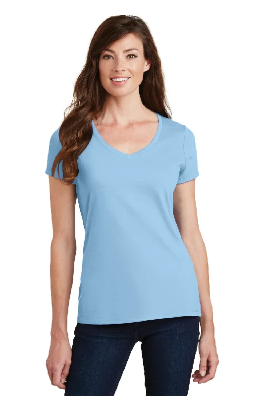 Port & Company Womens Fan Favorite Short Sleeve V-Neck T-Shirt - Light Blue