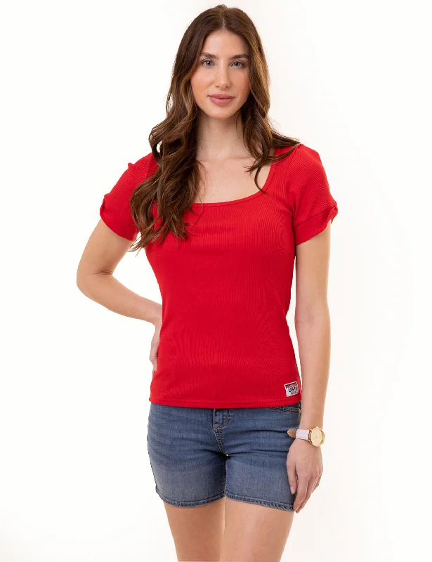 RIB SQUARE NECK T-SHIRT