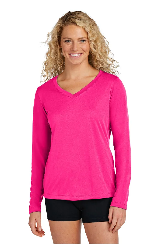 Sport-Tek Womens Competitor Moisture Wicking Long Sleeve V-Neck T-Shirt - Raspberry Pink