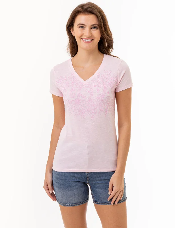 TONAL FLORAL V-NECK T-SHIRT