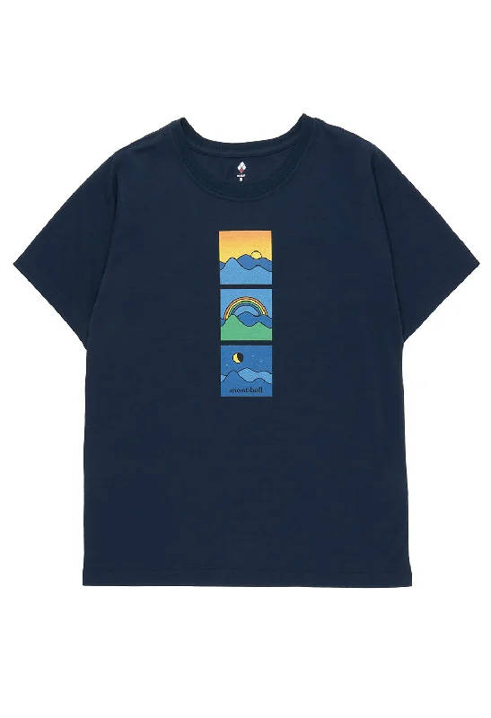 Montbell Women's Wickron Sunrise Moon and Rainbow T-Shirt - Navy