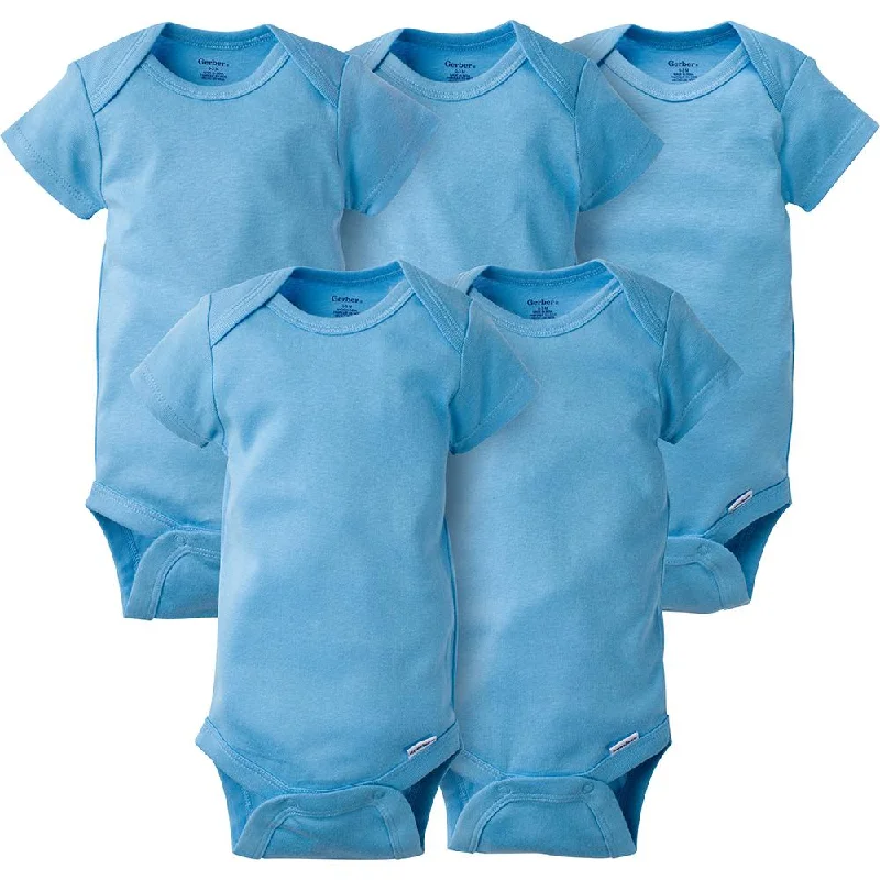 5-Pack Solid Blue Baby Short Sleeve Onesies® Bodysuits