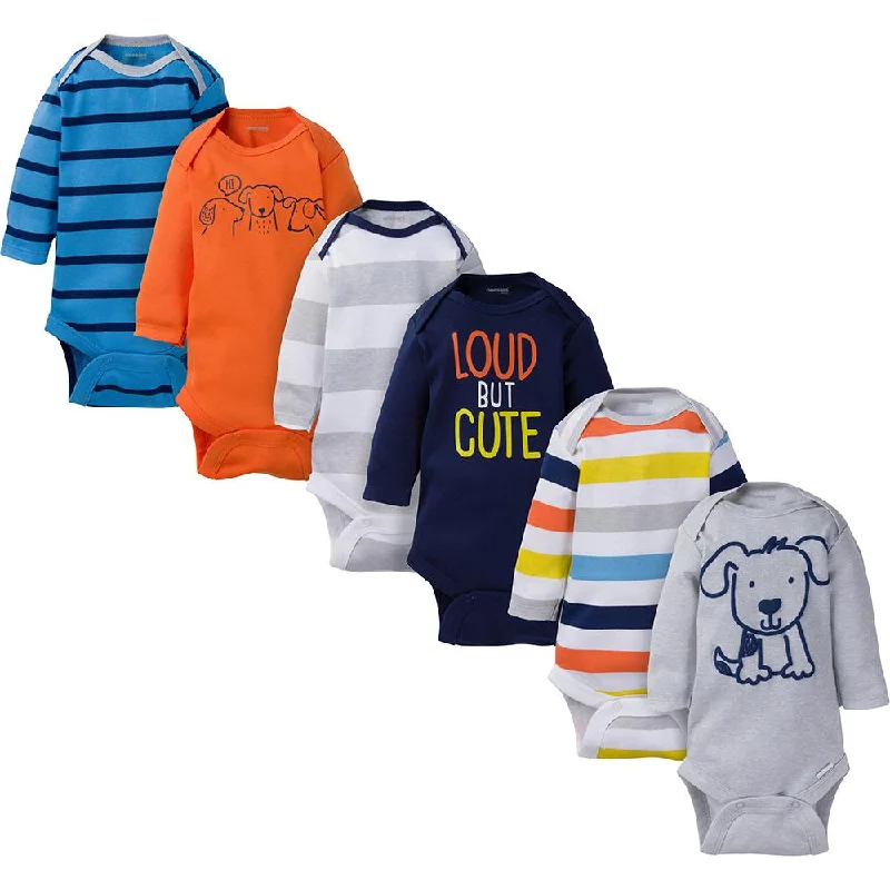 6-Pack Baby Boy Puppy Long Sleeve Onesies® Brand Bodysuits