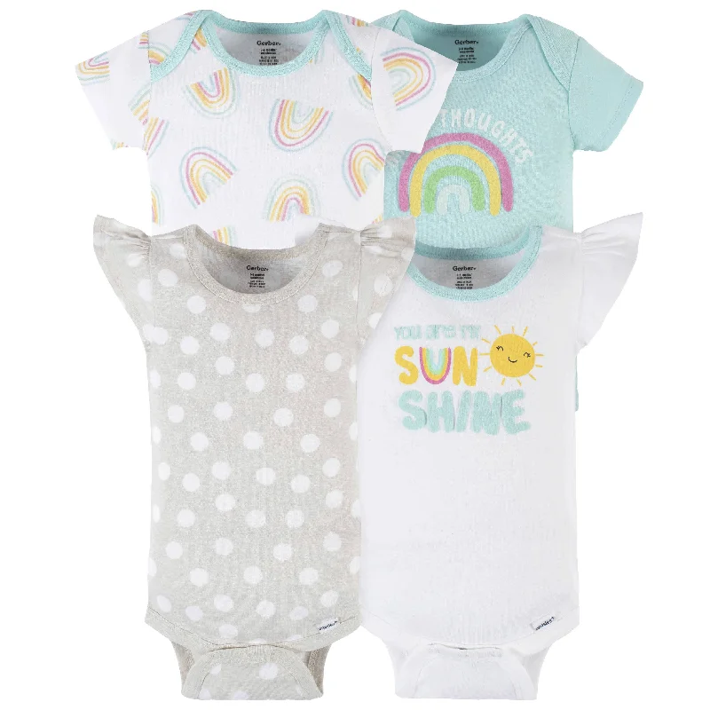 4-Pack Baby Girls Dots Of Rainbows Short Sleeve Onesies® Bodysuits