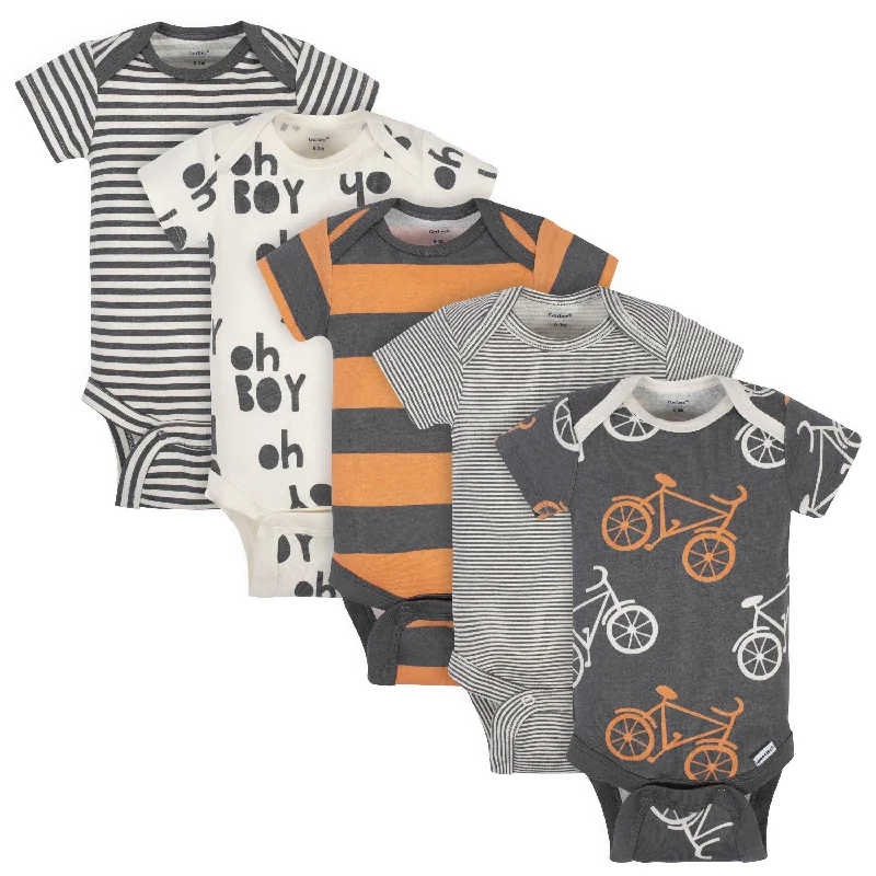 5-Pack Baby Boys Comfy Stretch Bicycle Short Sleeve Onesies® Bodysuits