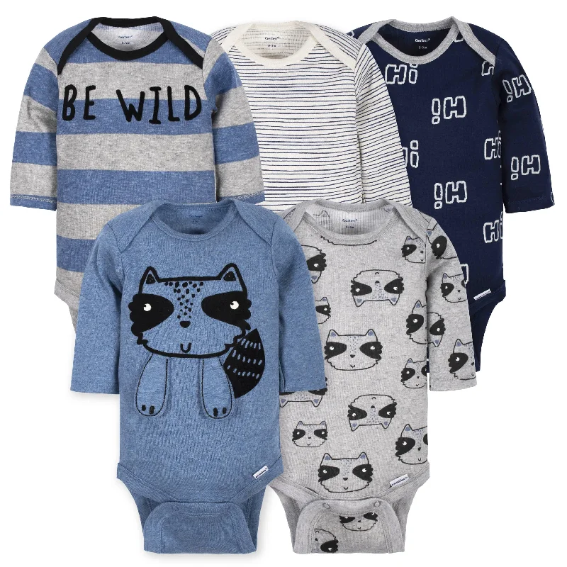 5-Pack Baby Boys Raccoon Long Sleeve Onesies® Bodysuits