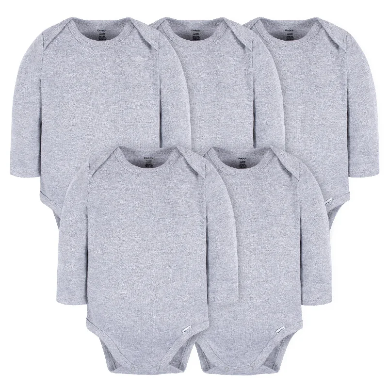 5-Pack Baby Heather Gray Premium Long Sleeve Onesies® Bodysuits