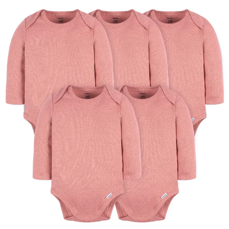 5-Pack Baby Mauve Pink Premium Long Sleeve Onesies® Bodysuits