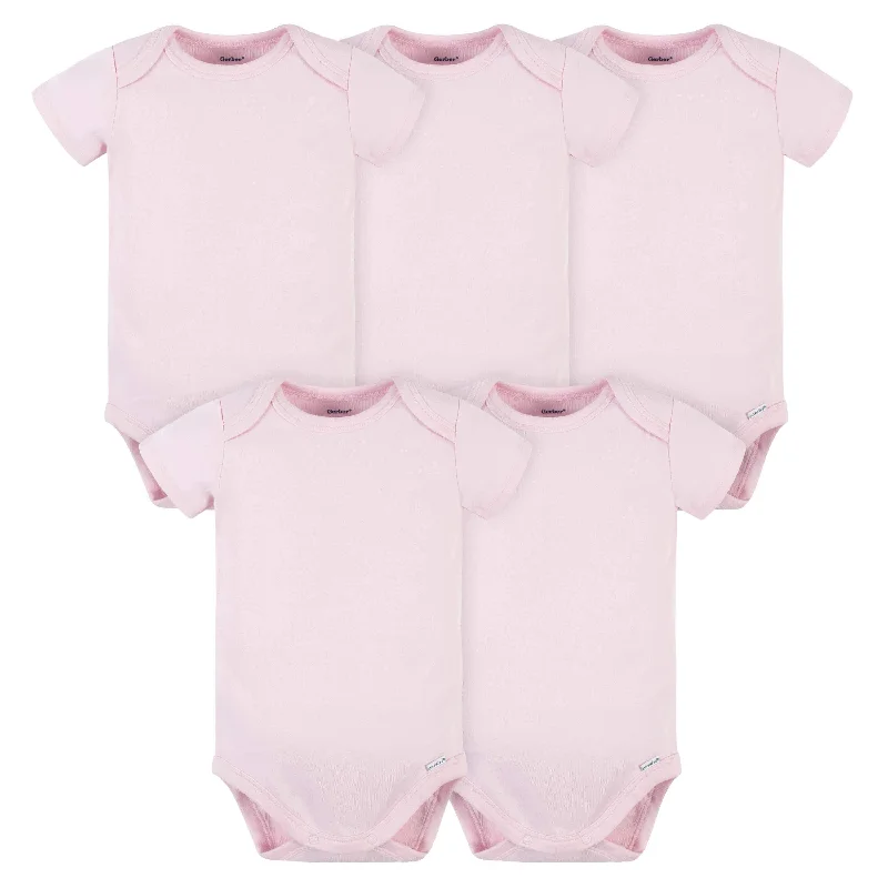 5-Pack Baby Light Pink Premium Short Sleeve Onesies® Bodysuits