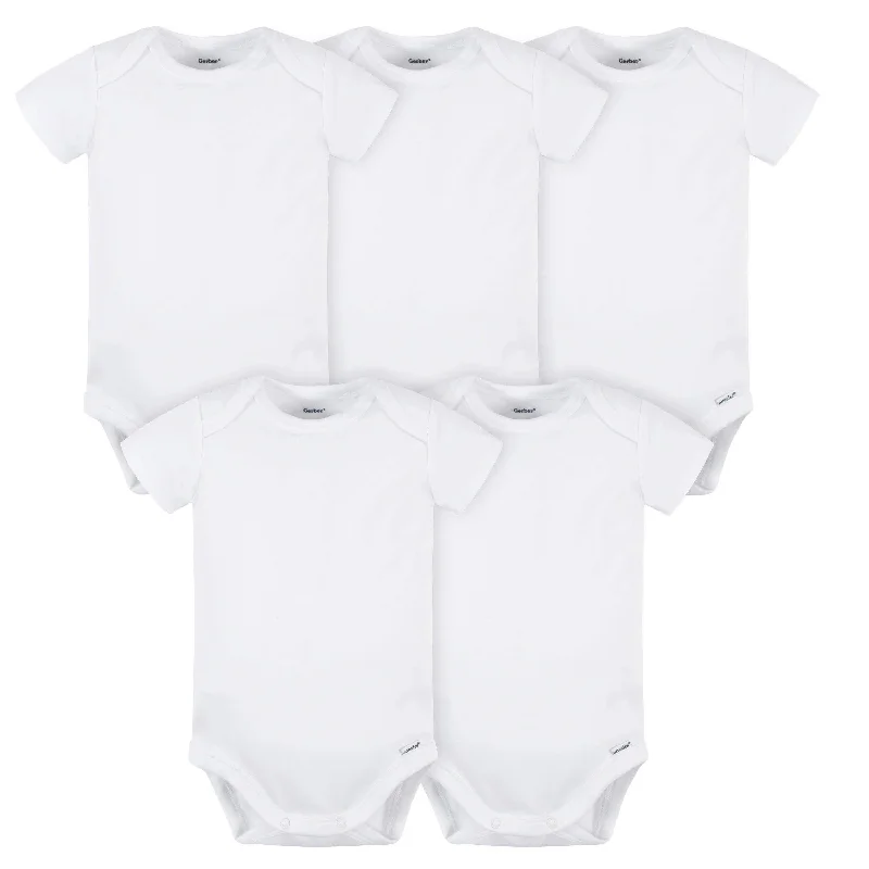 5-Pack Baby White Premium Short Sleeve Onesies® Bodysuits