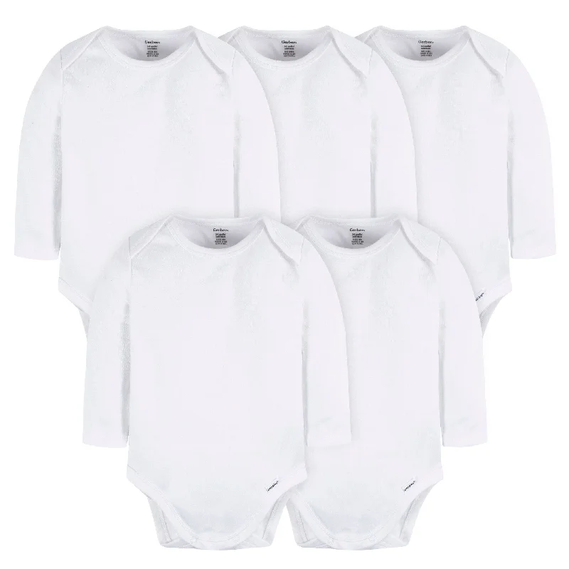 5-Pack Baby White Premium Long Sleeve Onesies® Bodysuits