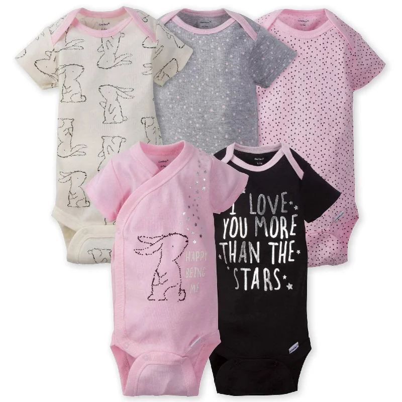 5-Pack Baby Girls Bunny Short Sleeve Onesies® Bodysuits