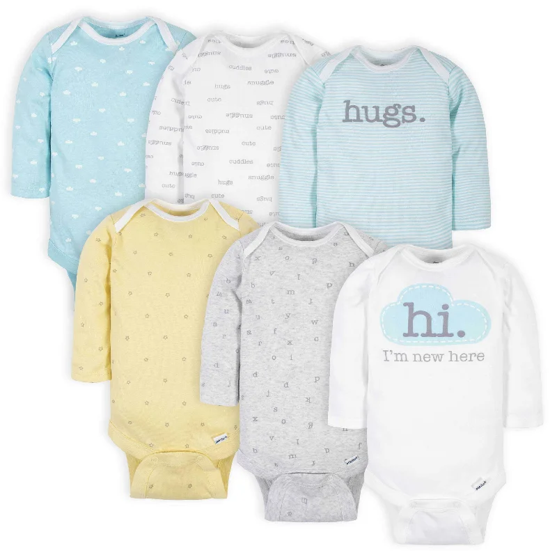 6-Pack Baby Neutral Words Long Sleeve Onesies® Bodysuits