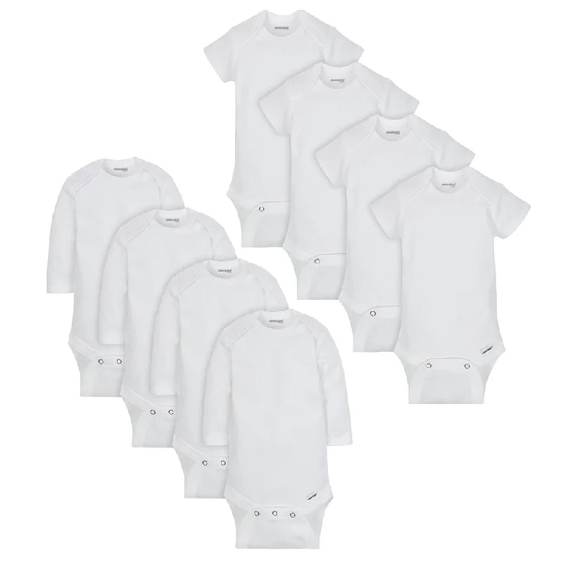 8-Pack Baby Neutral White Long and Short Sleeve Onesies® Brand Bodysuits