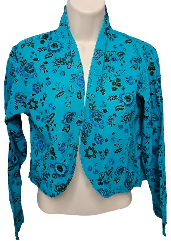 Bolero Jacket Sheer Long Sleeve Tropical Floral Blue/Green Women's bb901