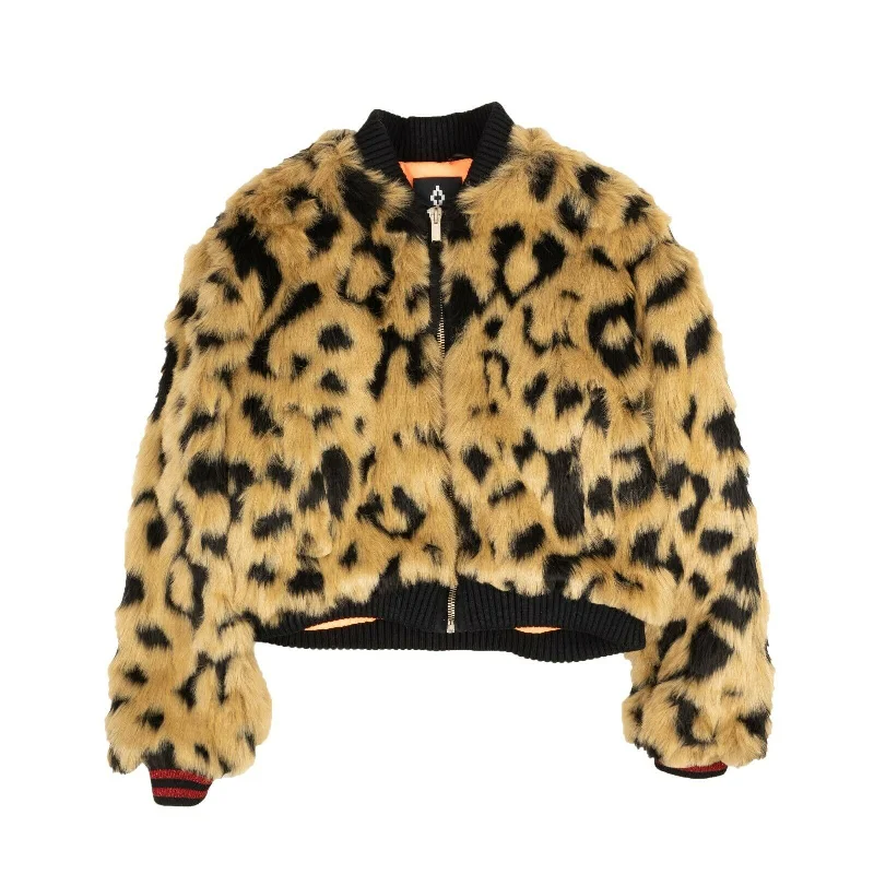 Brown Leopard Faux Fur Multi Graphic Jacket