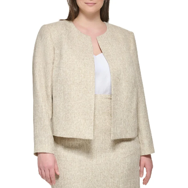 Calvin Klein Womens Plus Textured Work Wear Open-Front Blazer