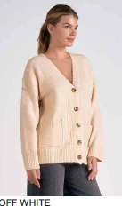 Cardigan Off White Knit Fabric With Black Accents on Edging SWL11280