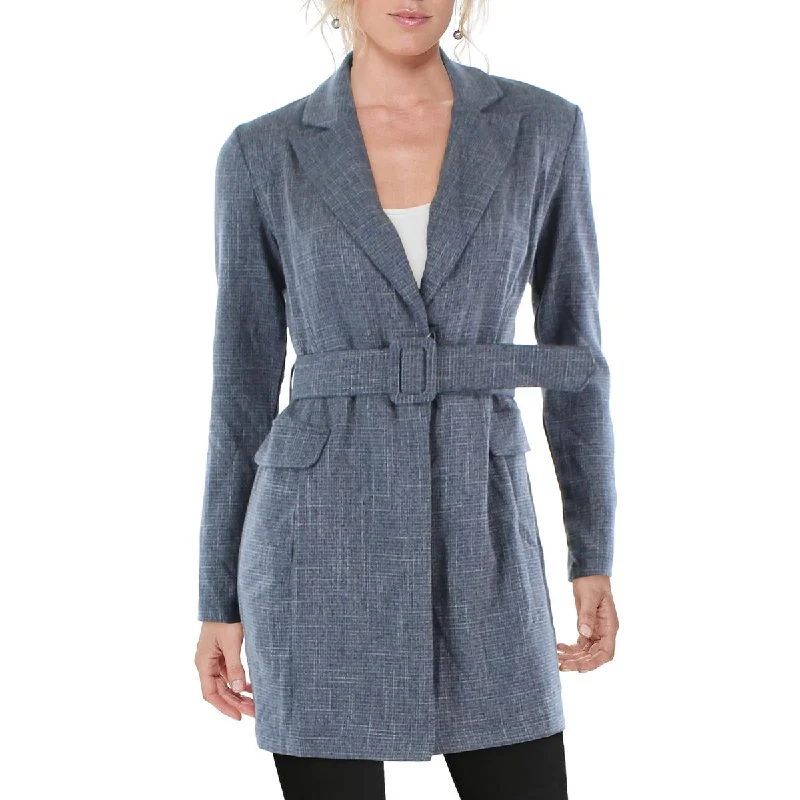 City Studio Womens Juniors Woven Plaid Two-Button Blazer