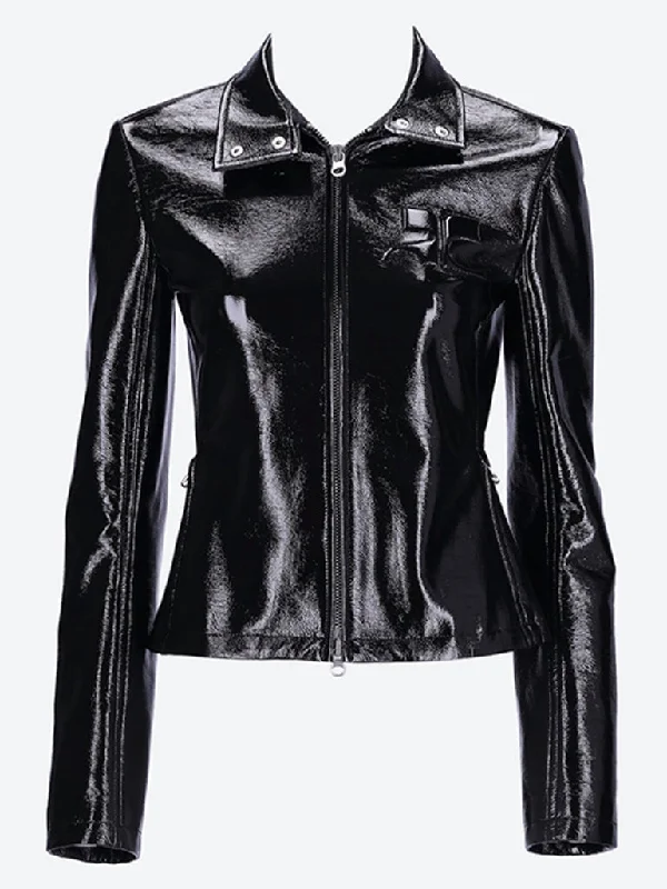 Iconic zipped vinyl biker jacket