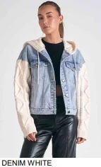 Denim Jacket with Knit Hood & Sleeves