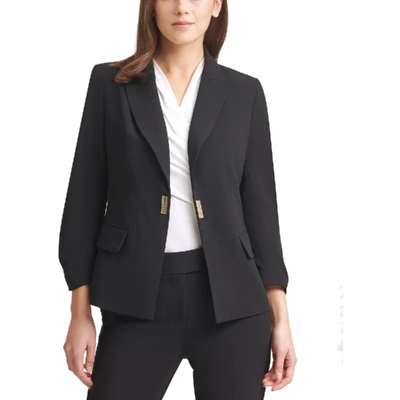 DKNY Womens Petites Woven Snap Front One-Button Blazer