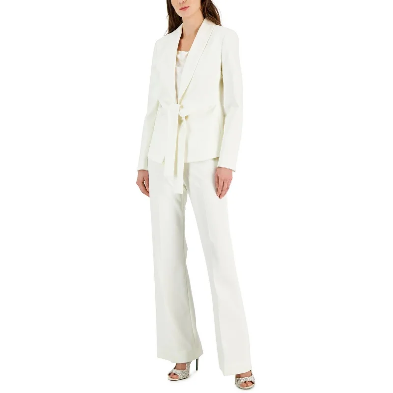 Donna Karan Womens Satin Trim Tie Front Suit Jacket