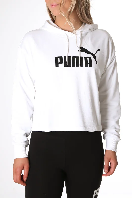 Essentials Cropped Logo Hoodie Puma White