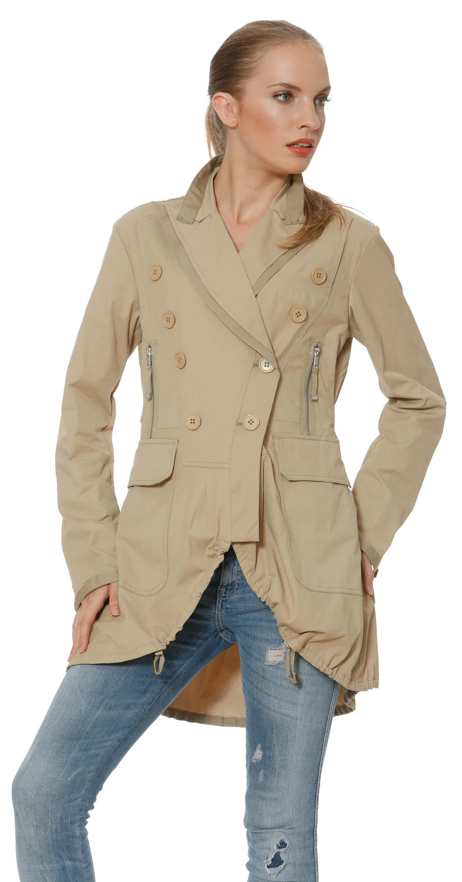 Jacket Double Breast3/4 Length With Belt Khaki Amber Women's