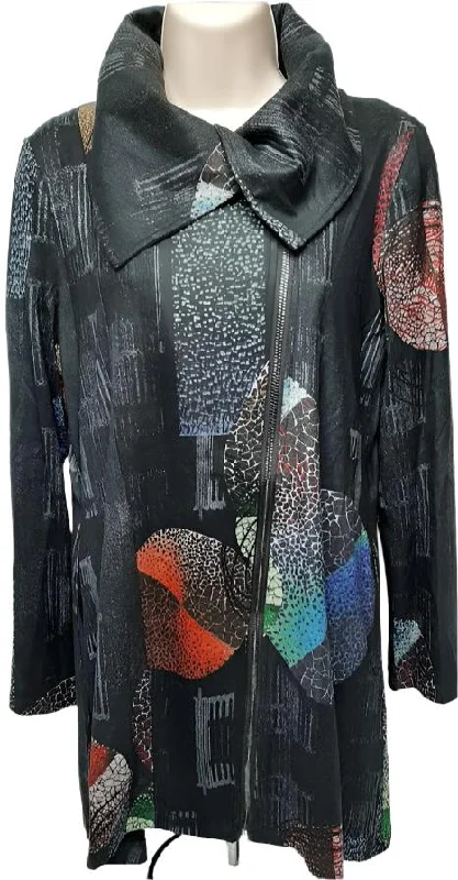 Jacket-Multi Color Black-2Pocket Zipper Front-Women's-223900