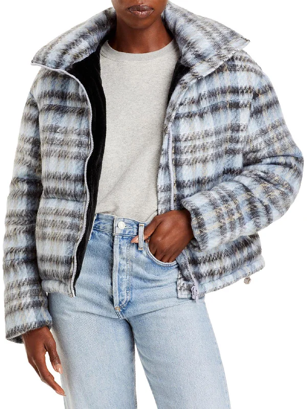 Josh Womens Plaid Faux Fur Lined Quilted Coat