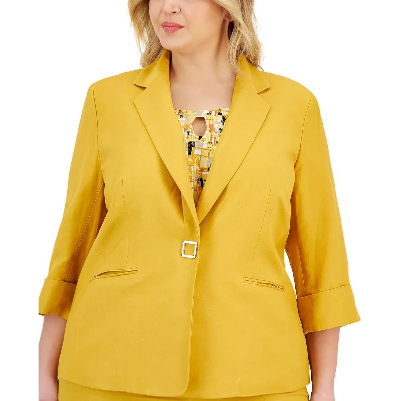 Kasper Womens Plus Linen Office One-Button Blazer