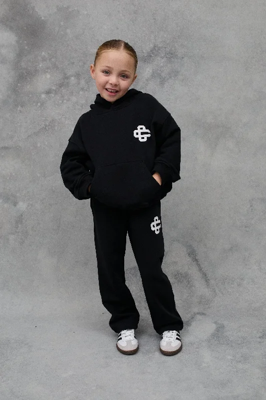 KIDS EMBLEM APPLIQUE HOODIE - BLACK