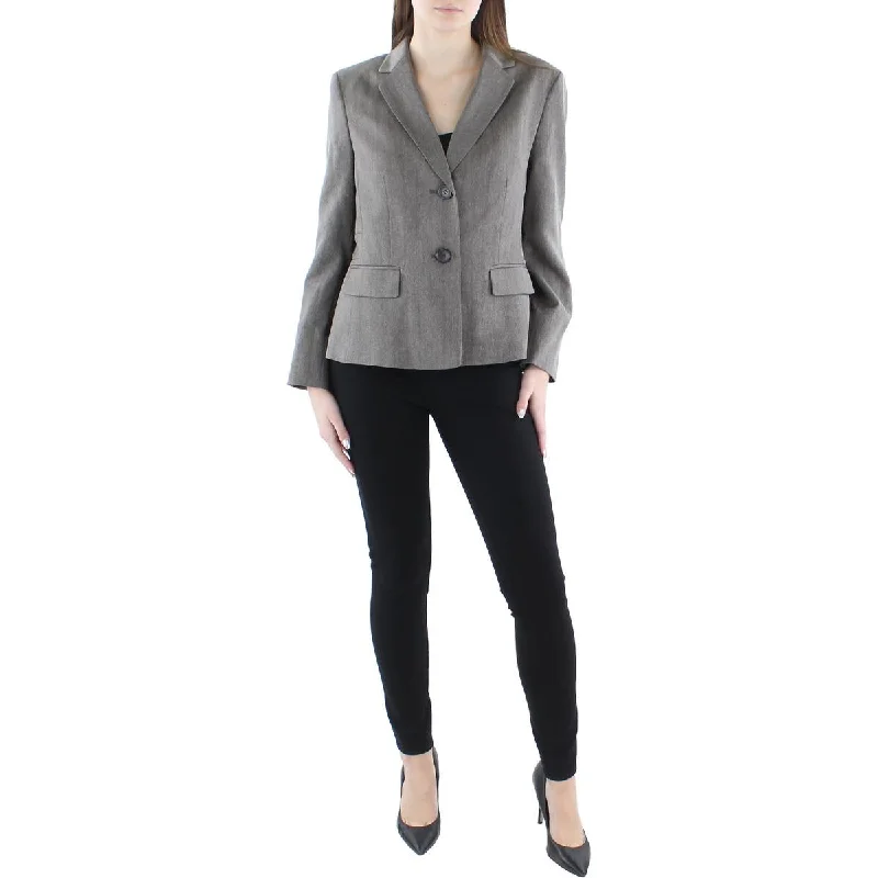 Le Suit Womens Petites Woven Herringbone Two-Button Blazer