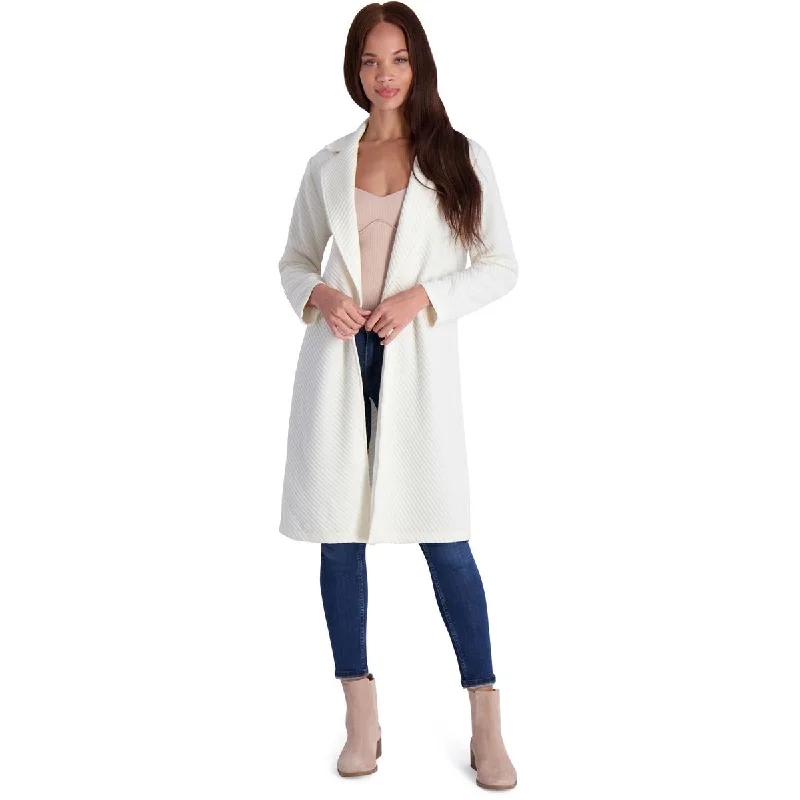 Steve Madden Women’s Ribbed Open-front Duster Jacket with Notch Collar