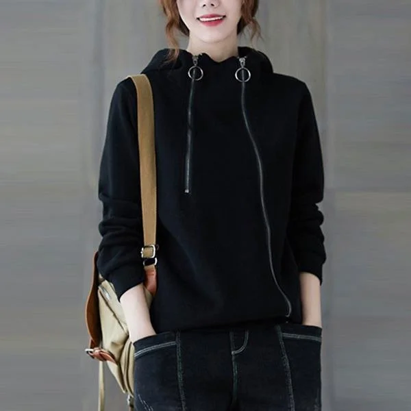 Women Black Casual Hoodies 2020 Autumn Winter Korean  Loose Female Hooded Sweatshirt