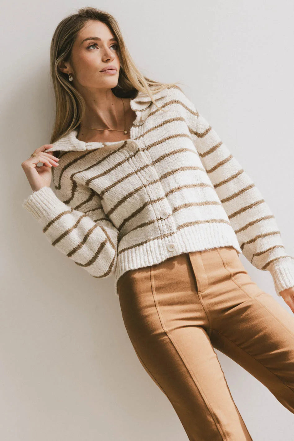 Dolly Striped Knit Cardigan in Olive