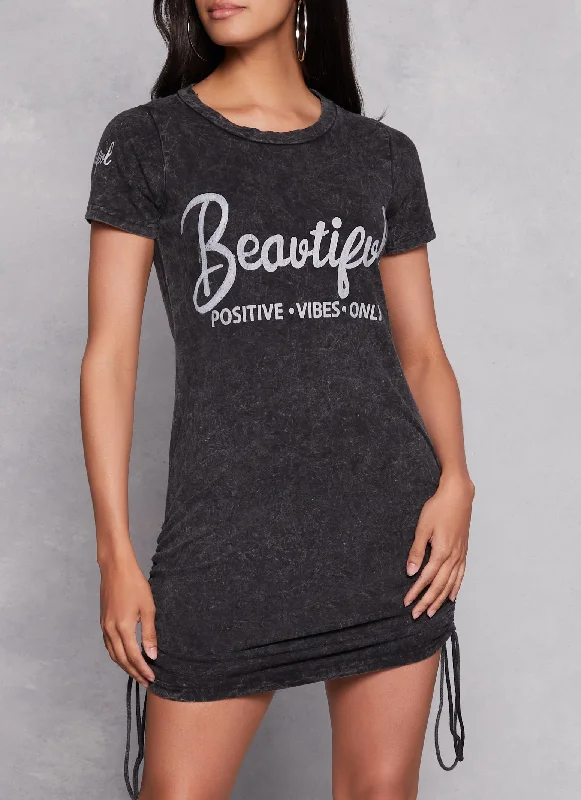 Beautiful Positive Vibes Only Acid Wash T Shirt Dress