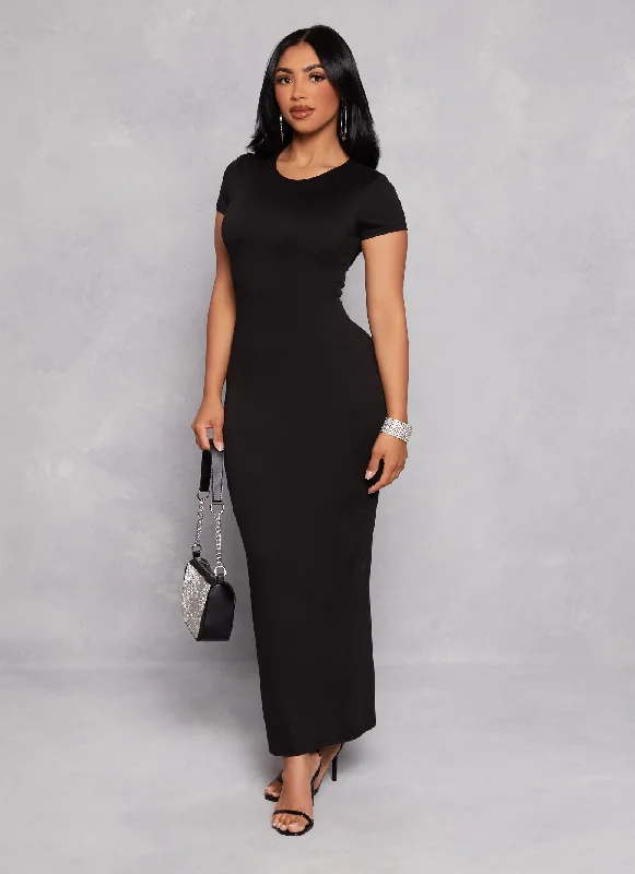 Double Layered Crew Neck Maxi Dress