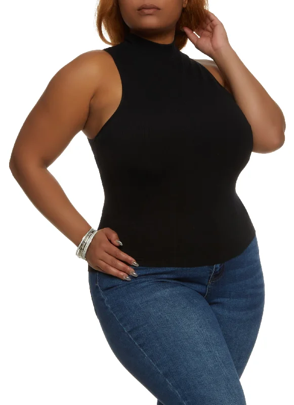 Plus Size Rib Knit Mock Neck Top