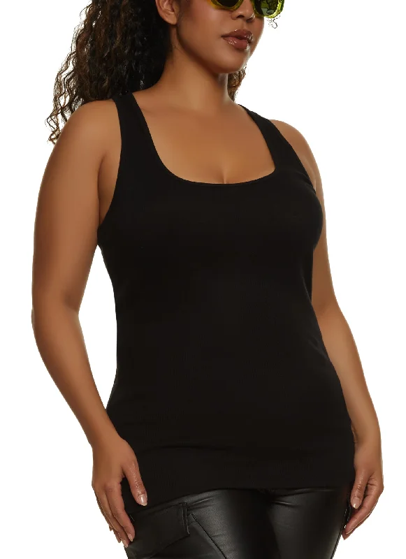 Plus Size Ribbed Knit Racerback Tank Top