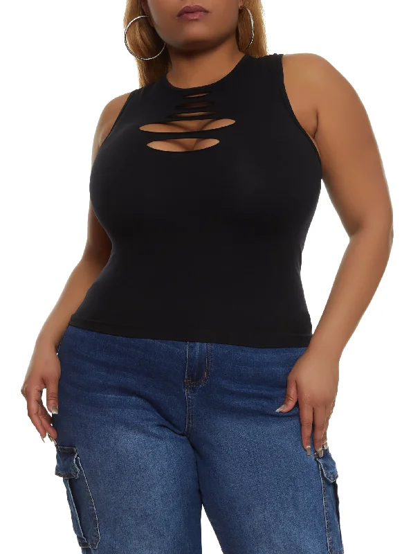 Plus Size Seamless Laser Cut Tank Top