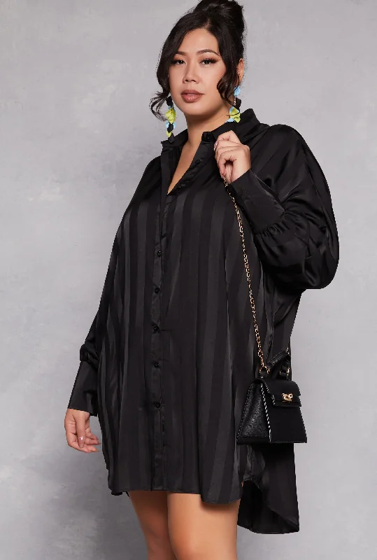 Plus Size Shadow Stripe Shirt Dress