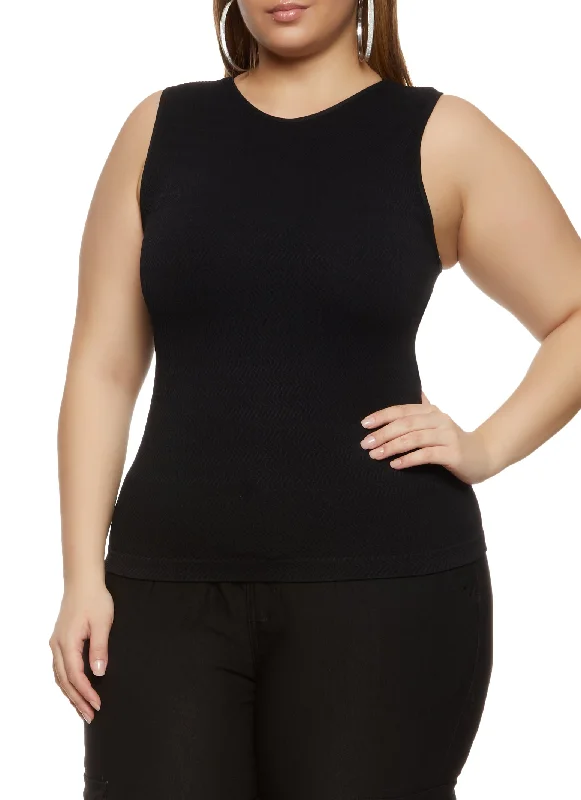 Plus Size Textured Knit Cropped Tank Top