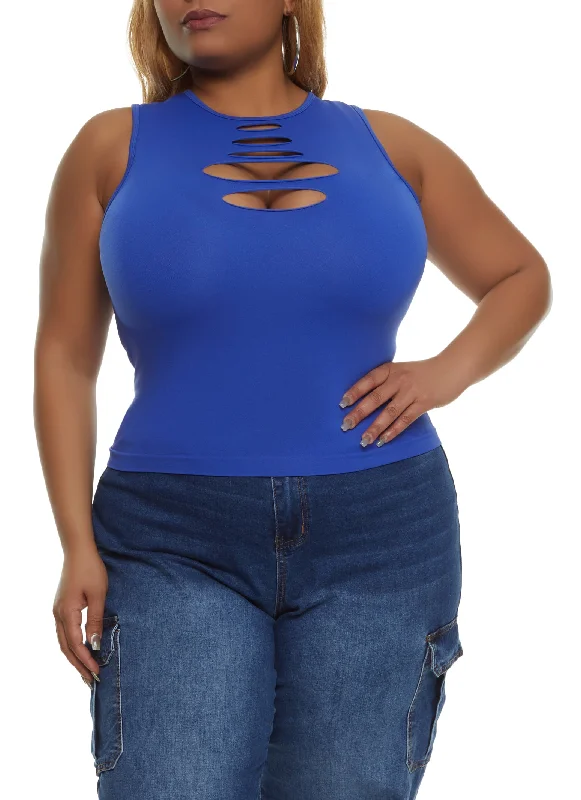 Plus Size Seamless Laser Cut Tank Top