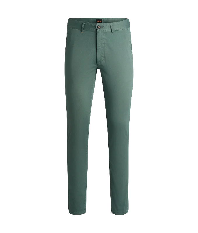 Slim-fit Chinos in Stretch-cotton Satin - Green